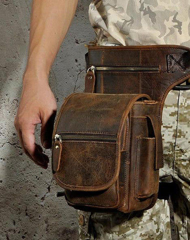 Cool Biker Mens Leather Drop Leg Bag Side Bag Belt Pouch Waist Bag Shoulder Bag for Men
