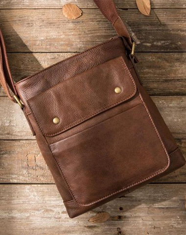 Cool Small Leather Coffee Mens Messenger Bags Shoulder Bags for Men