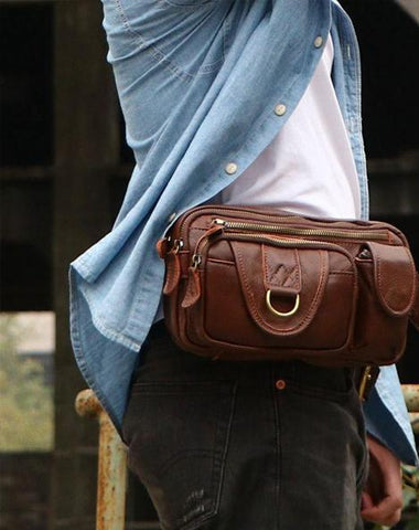 Coffee Cool Leather Fanny Packs Mens Waist Bag Hip Pack Belt Bag for Men