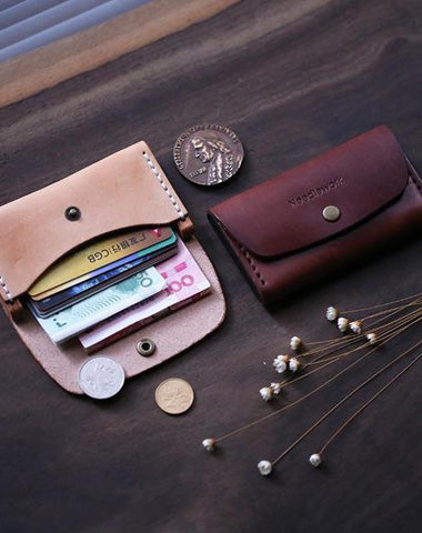 Cool Wooden Leather Mens Wallet Small Card Holder Handmade Coin Wallet for Men