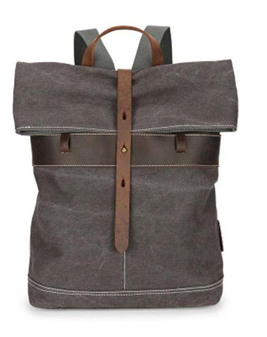 Cool Waxed Canvas Gray Leather Mens Backpack Canvas Travel Backpack Canvas School Backpack for Men