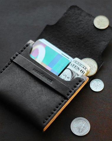 Cool Wooden Leather Black Mens Wallet Small Card Holder Coin Wallet for Men