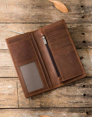 Cool Vintage Slim Mens long Wallet Leather Wallet Bifold Long Wallets for Men
