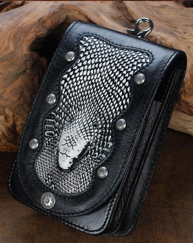 Cool Leather Mens Snake Biker Belt Pouch Waist Bag Drop Leg Bag for Men