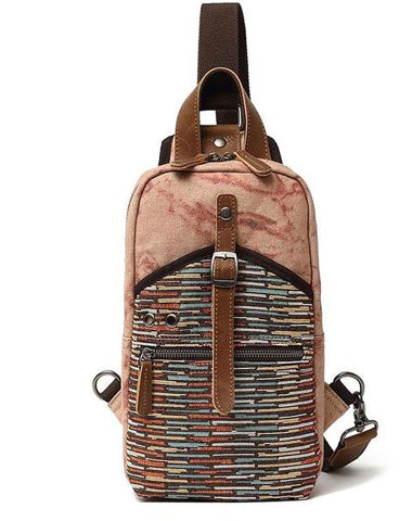Rustic Canvas Leather Mens Sling Bag Chest Bag One Shoulder Pack for men