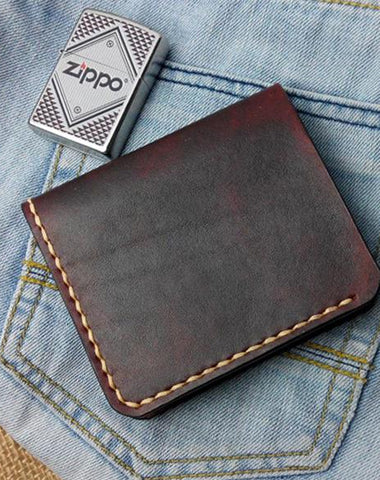 Vintage Leather Mens Bifold Small Wallet Leather Small Wallets billfold Wallet for Men