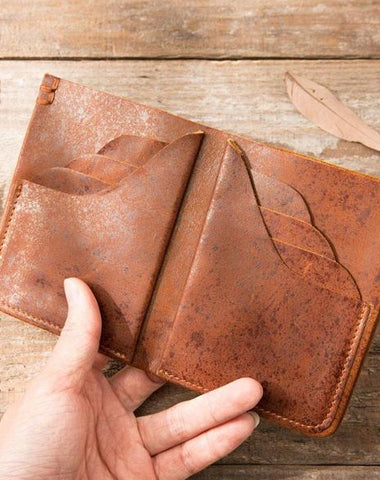 Handmade Leather Mens Small Wallets Bifold Vintage Slim billfold Wallet for Men