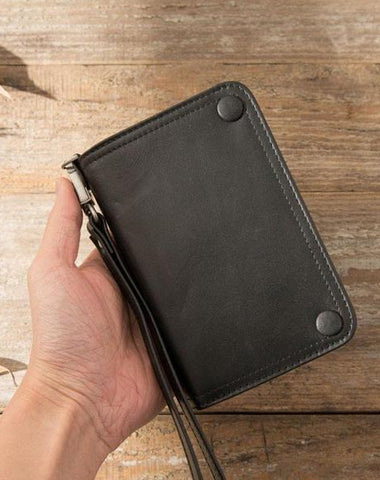 Cool Black Wristlet Wallet Leather Mens Long Wallet Long Wallet for Men