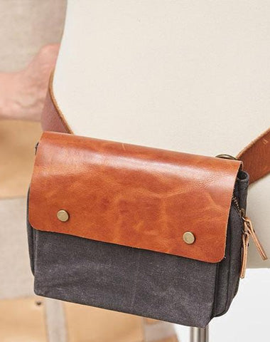Canvas Leather Mens Belt Pouch Waist Bag Fanny Pack Small Side Bag for Men
