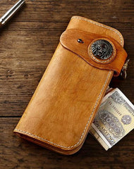 Handmade Leather Biker Chain Wallets Mens Cool Chain Long Wallet with Chain