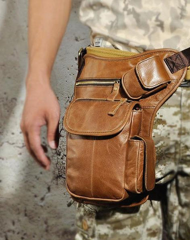 Cool Biker Mens Leather Drop Leg Bag Waist Bag Side Bag Belt Pouch Shoulder Bag for Men
