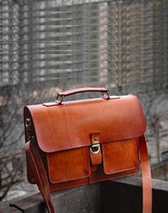 Cool Brown Handmade Leather Mens Briefcase Messenger Bag School Bag for men