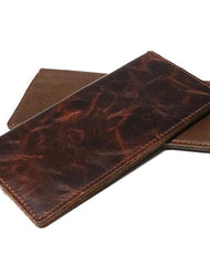 Coffee Leather Long Wallets for men Slim Bifold Vintage Men Long Wallet