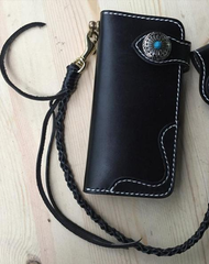 Cool Leather Mens Biker Chain Wallets Handmade Long Wallet with Chain