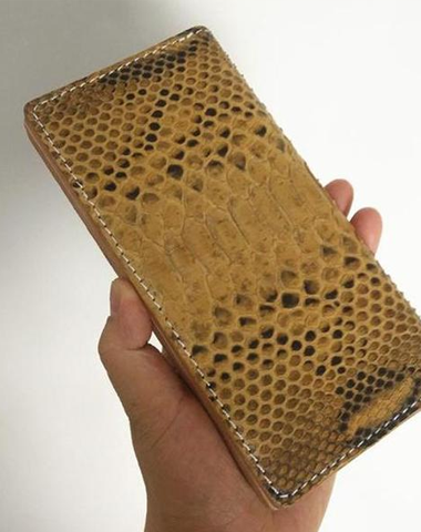 [On Sale] Handmade Vintage Mens Snake Skin Long Wallet Bifold Long Wallet for Men