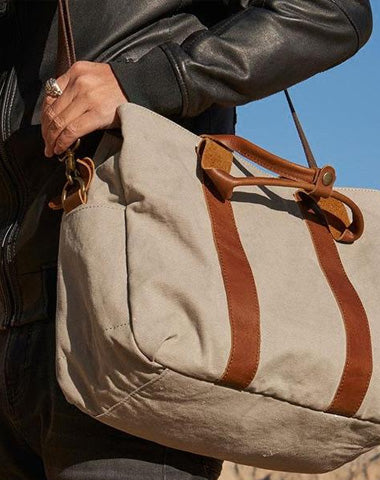 Mens Leather Canvas Travel Bag Canvas Handbag Canvas Weekender Bag for Men