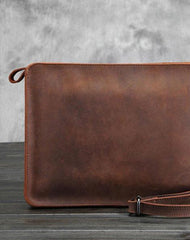 Vintage Small Leather Mens Messenger Bag Clutch Wristlet Shoulder Bag for Men