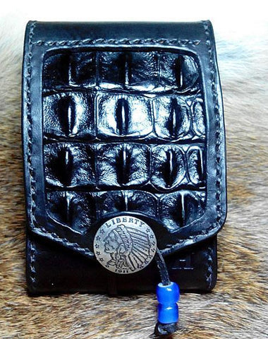Cool Black Leather Mens Indian Cigarette Case Cigarette Holder Belt Pouch with Belt Loop for Men