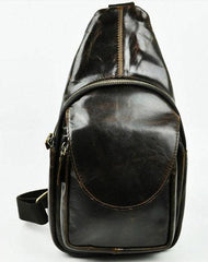 Vintage Leather Mens Sling Bag One Shoulder Backpack Chest Bag Sling Backpack for men