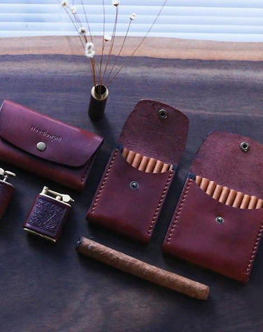 Handmade Wooden Coffee Leather Mens 7pcs Cigarette Case Cool Custom Cigarette Holder for Men