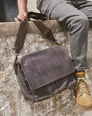 Mens Canvas Gray Cool Side Bag Messenger Bag Canvas Shoulder Bag for Men