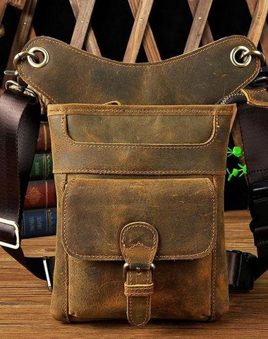 Cool Biker Leather Drop Leg Bag Mens Belt Pouch Waist Bag Shoulder Bag for Men