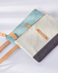 Slim Canvas Leather Mens Clutch Bag Zipper Wristlet Bag Purse for Men Women