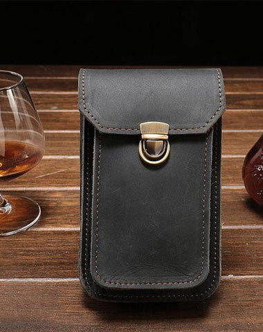 Leather Mens Cigarette Cases with Belt Loop Cell Phone Holster Belt Pouch for Men