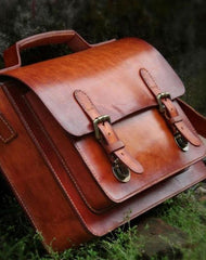 Handmade Leather Cool Mens Brown Briefcase Messenger Bag School Bag for men