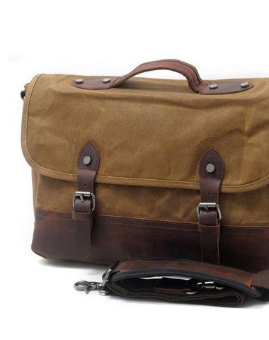 Mens Waxed Canvas Leather Messenger Bag Camera Side Bag Courier Bag for Men