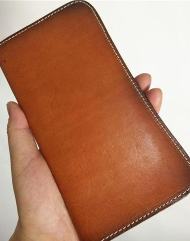 [On Sale] Handmade Vintage Mens Leather Long Wallets Cool Bifold Long Wallet for Men