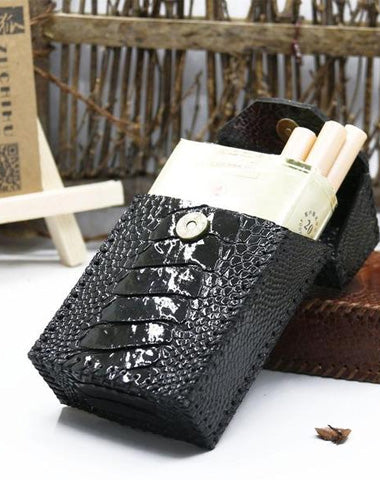 Cool Handmade Leather Mens Black Floral Cigarette Holder Case for Men