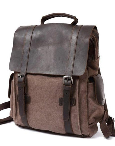 Mens Canvas Leather Backpack Canvas Travel Backpack Canvas School Backpacks for Men