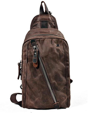 Cool Waxed Canvas Mens  Chest Bag Sling Bag One Shoulder Packs for men