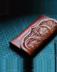 Handmade Leather Vintage Tooled Mens Long Wallet Cool Long Wallet for Men