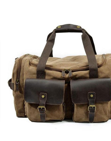 Mens Waxed Canvas Leather Weekender Bag Canvas Travel Bags for Men