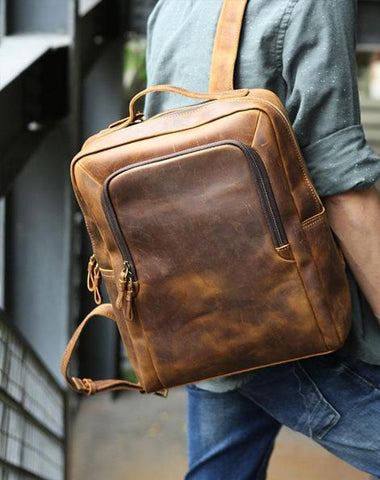 Vintage Leather Mens Backpacks Travel Backpack Laptop Backpack for men