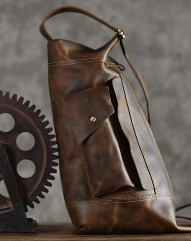 Genuine Leather Mens Cool Chest Bag Sling Bag Crossbody Bag Travel Bag Hiking Bag for men