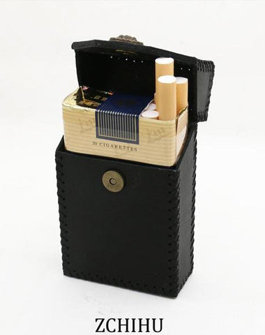 Handmade Leather Cigarette Holder Mens Black Cool Cigarette Holder Case for Men