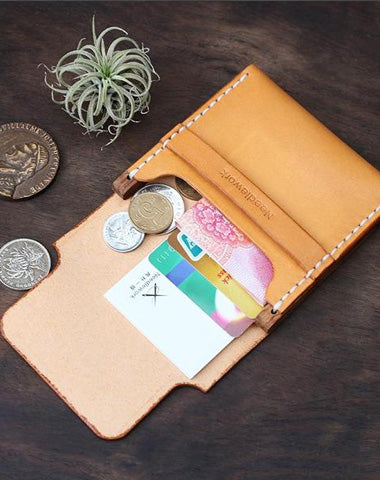 Cool Wooden Brown Leather Mens Wallet Small Card Holder Coin Wallet for Men