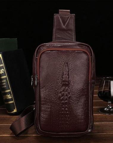 Cool Leather Mens Sling Bag Sling Shoulder Bag Sling Backpacks Chest Bag for men