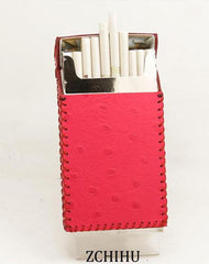Cute Handmade Leather Womens Pink Black Cigarette Holder Case for Women