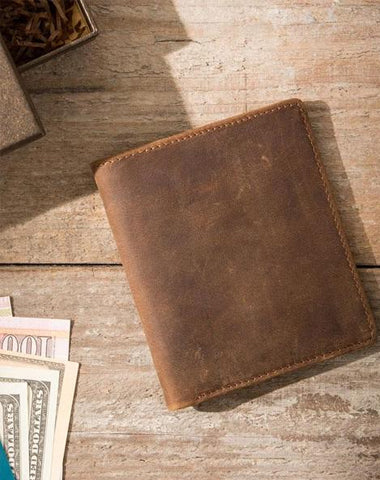Coffee Cool Leather Mens Small Wallets Bifold Vintage Slim billfold Wallet for Men