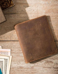 Coffee Cool Leather Mens Small Wallets Bifold Vintage Slim billfold Wallet for Men