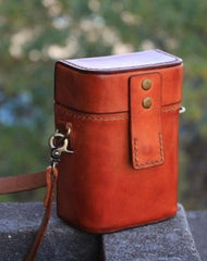 Handmade Brown Leather Mens Small Box Bag Shoulder Bag Messenger Bag for Men