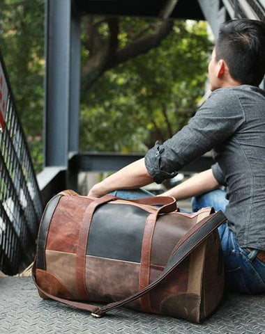 Cool Leather Mens Weekender Bags Travel Bag Duffle Bags Overnight Bag for men