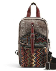 Rustic Canvas Leather Mens Sling Bags Chest Bag One Shoulder Pack for men