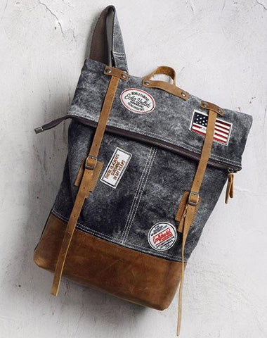 Cool Canvas Leather Gray Travel Bag Mens Backpack Canvas Canvas School Bag for Men