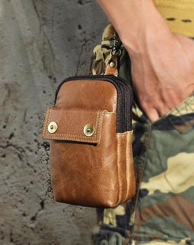 Leather Mens WAIST POUCH with Belt Loop Cell Phone Holster Belt Pouch for Men