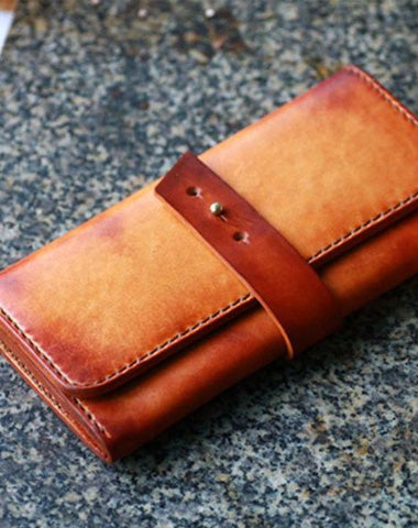 Handmade Leather Mens Long Wallet Vintage Cool Long Wallet for Men